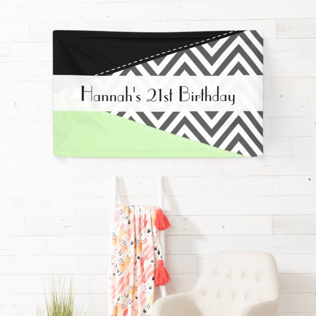 Birthday - Zigzag, Chevron - Grey Green Black Banner (Insitu)