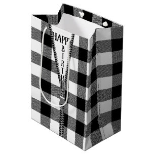 Birthday Zipper On Buffalo Plaid   Medium Gift Bag