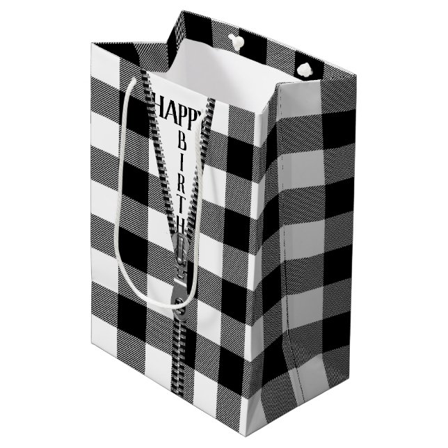 Birthday Zipper On Buffalo Plaid   Medium Gift Bag (Front Angled)