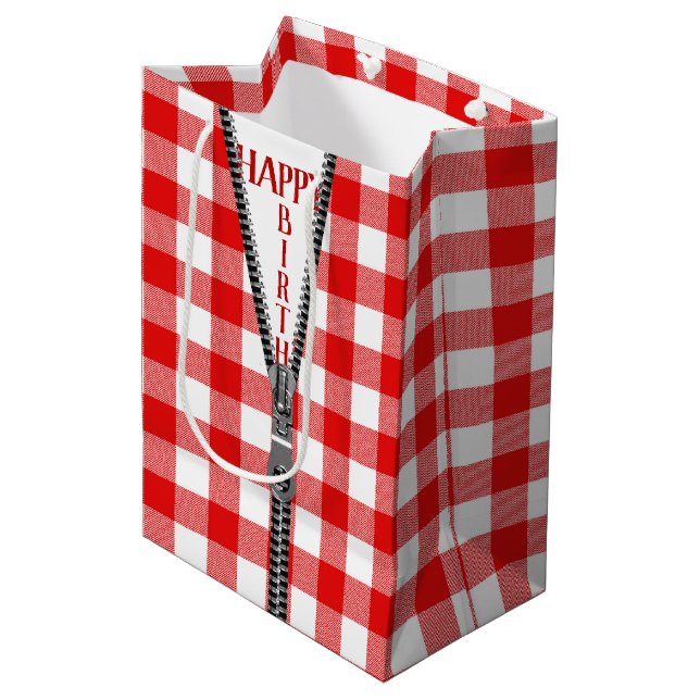 Birthday Zipper On Buffalo Plaid   Medium Gift Bag (Front Angled)