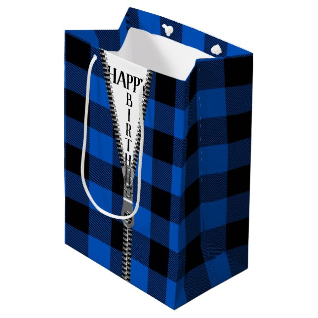 Birthday Zipper On Buffalo Plaid  Medium Gift Bag (Front Angled)