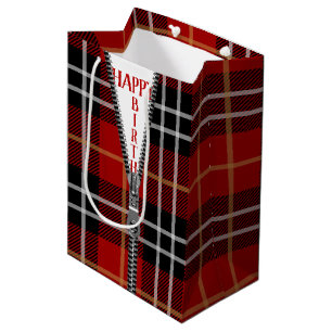 Birthday Zipper On Tartan Plaid Medium Gift Bag
