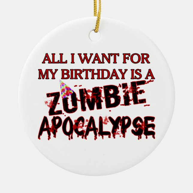 Birthday Zombie Apocalypse Ceramic Tree Decoration (Front)