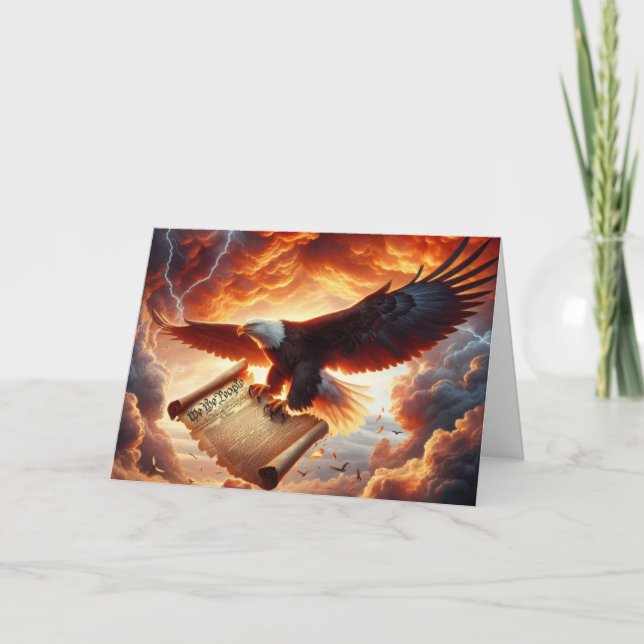BirthdayBald Eagle Soaring With the Constitution Card (Front)