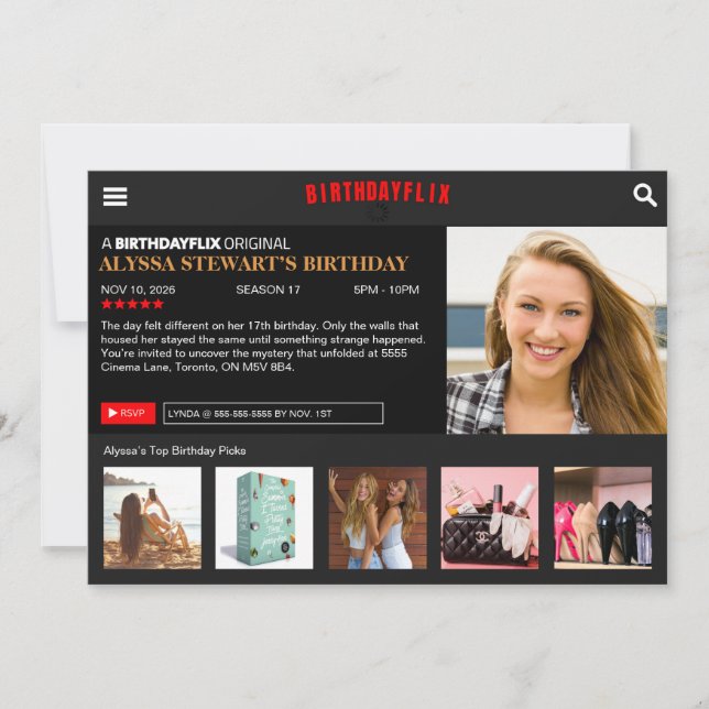 Birthdayflix Party Invitation (Front)