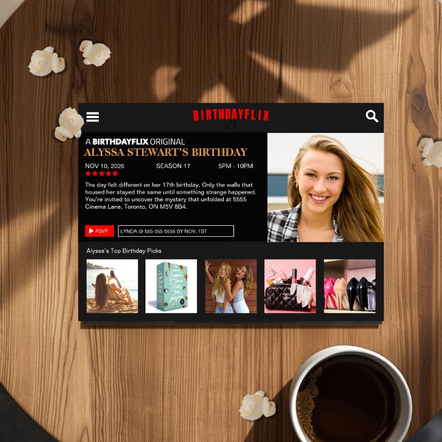 Birthdayflix Party Invitation (Movie Theme Birthday Photo Invitation)