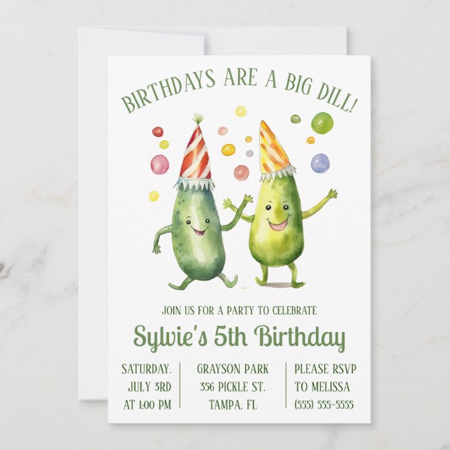 Birthdays are a Big Dill! Pickle Birthday Party Invitation (Front)
