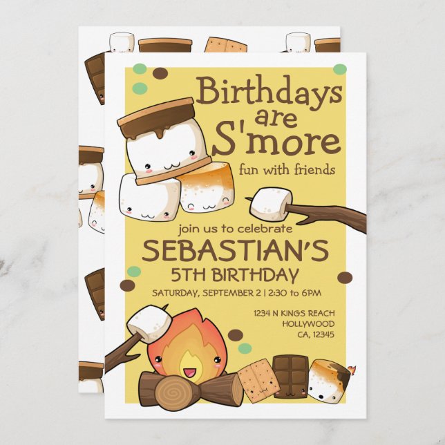 Birthdays are more fun with friends marshmallow invitation (Front/Back)