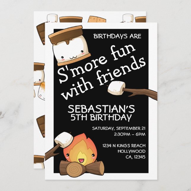 Birthdays are more fun with friends marshmallow invitation (Front/Back)