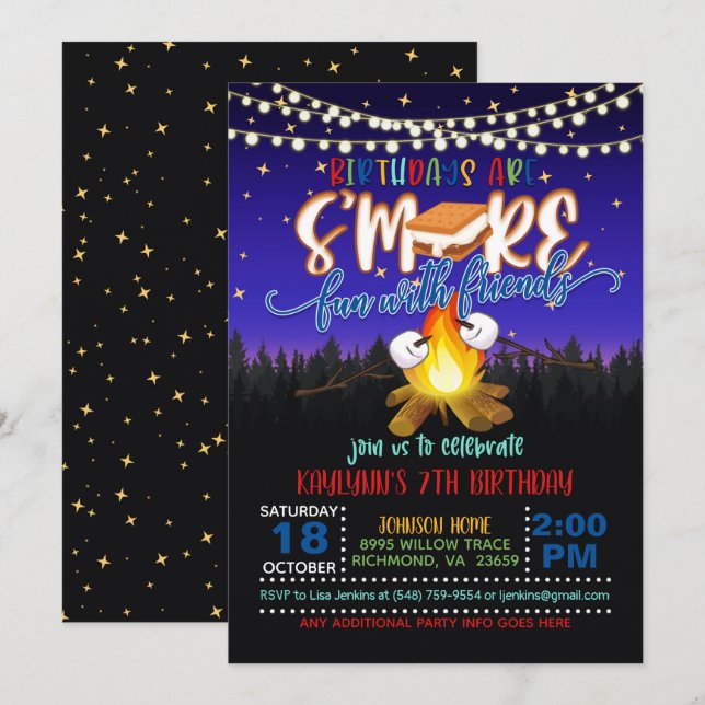 Birthdays Are S'more Fun with Friends Invitation B (Front/Back)