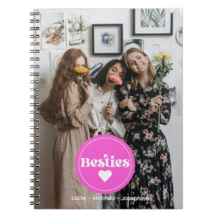 Birthdays besties pink heart typo Photo Notebook