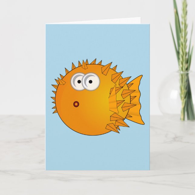 BIRTHDAYS BLOW, PUFFER FISH FUNNY CARD (Front)