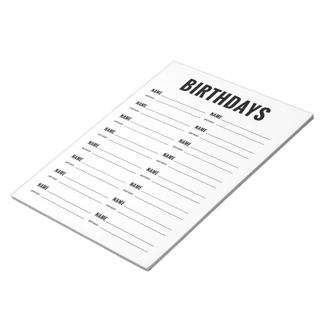 Birthdays Organisation Form Notepad (Angled)