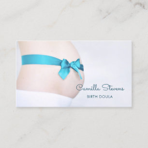 Birthing Doula Pregnant Baby Bump With Blue Ribbon Business Card