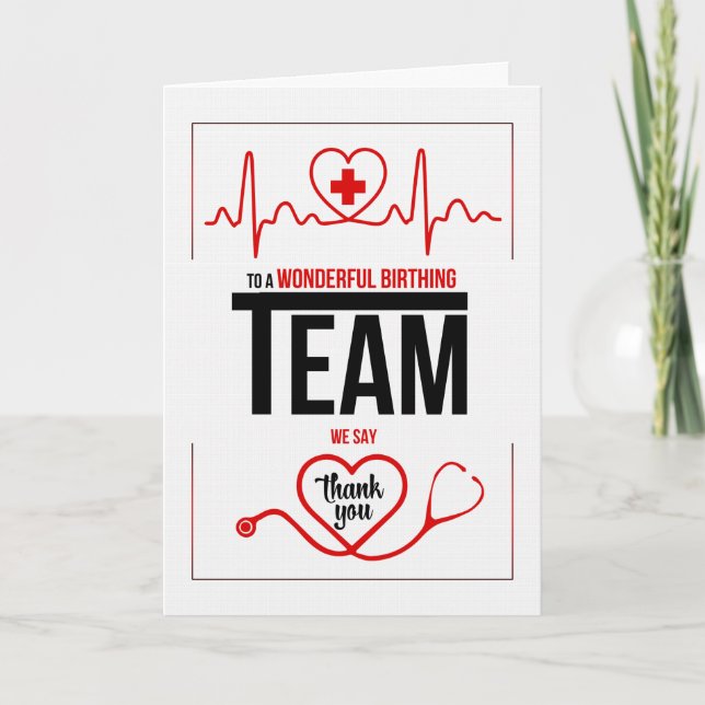 Birthing Team Red Black and White Thank You Card (Front)