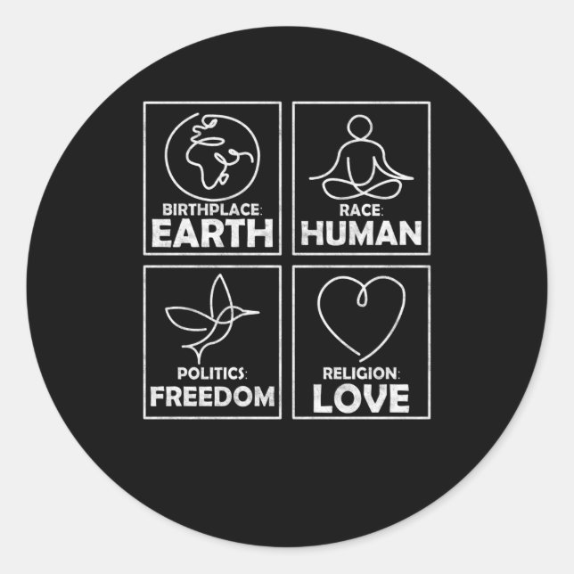 Birthplace Earth Race Human Cohesion Love Classic Round Sticker (Front)