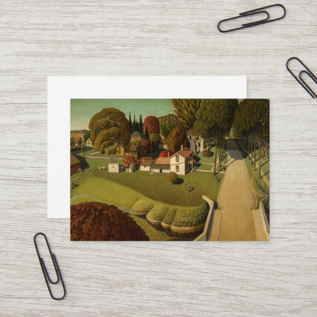 Birthplace Of Herbert Hoover by Grant Wood Business Card (Front/Back In Situ)