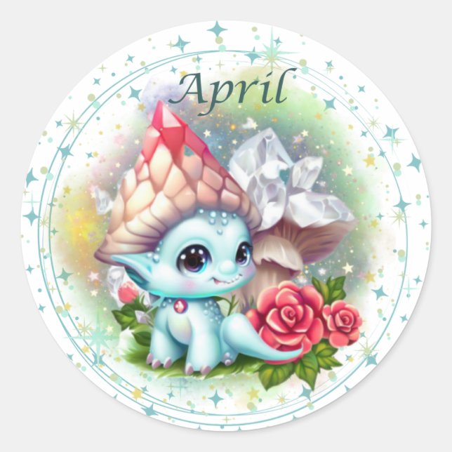 Birthstone April Diamond Dragon Sticker (Front)