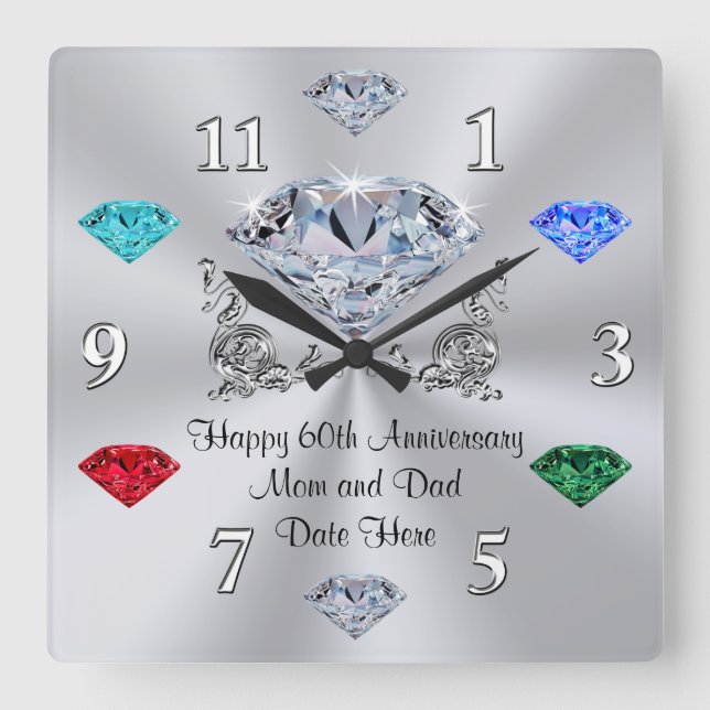 Birthstone Diamond Anniversary Clock for Parents (Front)