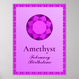 Birthstone Illustration for February - Amethyst  Poster