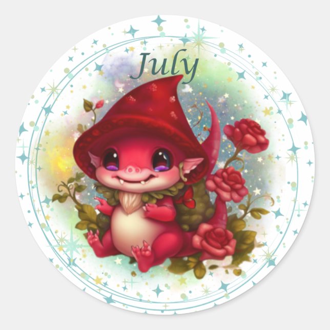 Birthstone July Ruby Dragon Sticker (Front)