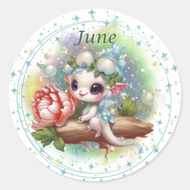 Birthstone June Pearl Dragon Sticker (Front)