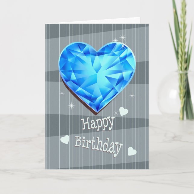Birthstone March Blue Aquamarine Heart Birthday Card (Front)