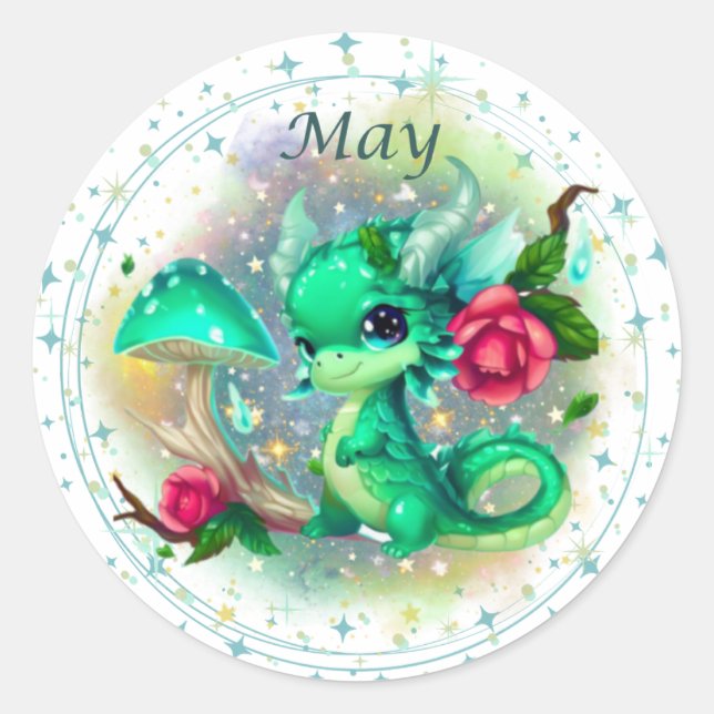 Birthstone May Emerald Dragon Sticker (Front)