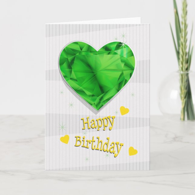 Birthstone May Green Emerald Heart Birthday Card (Front)