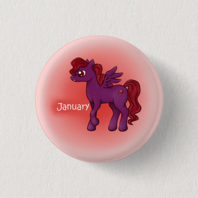 Birthstone Pegasus Pony- January/Garnet 3 Cm Round Badge (Front)