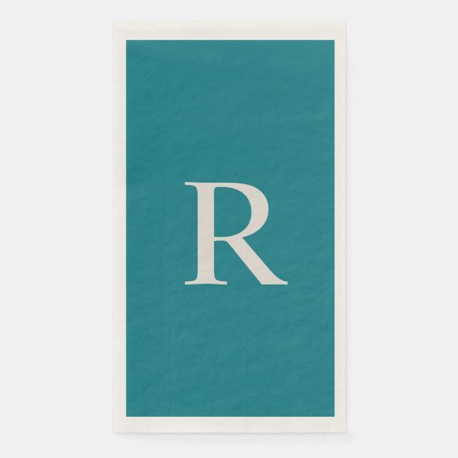 Biscay Bay Blue Trendy Monogrammed Paper Guest Napkin (Front)