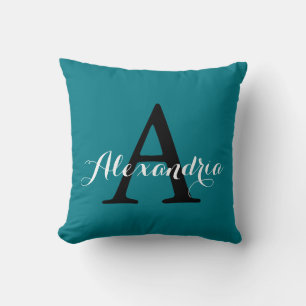 Biscay Bay Elegant Teal Solid Colour Monogram Cushion