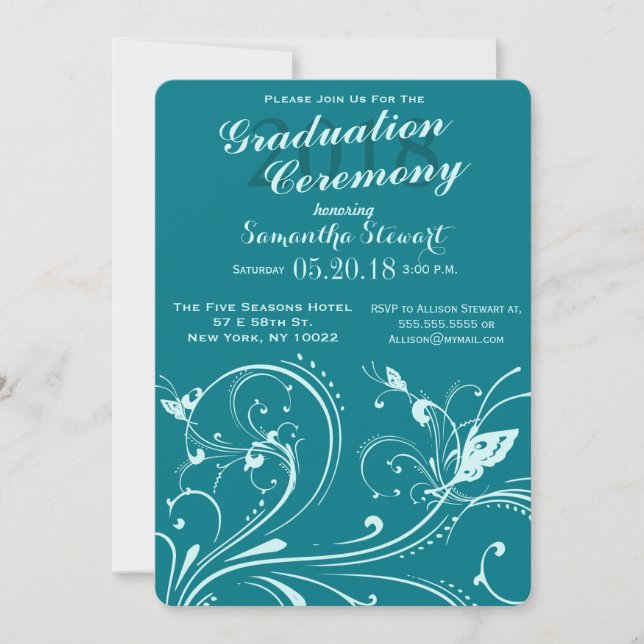Biscay Bay & Mint Swirls & Butterflies Invitation (Front)