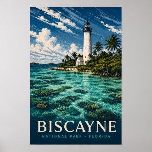 Biscayne National Park Florida Modern Woodblock Poster
