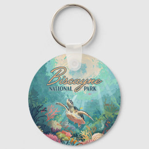 Biscayne National Park Florida Turtle Coral Retro Key Ring