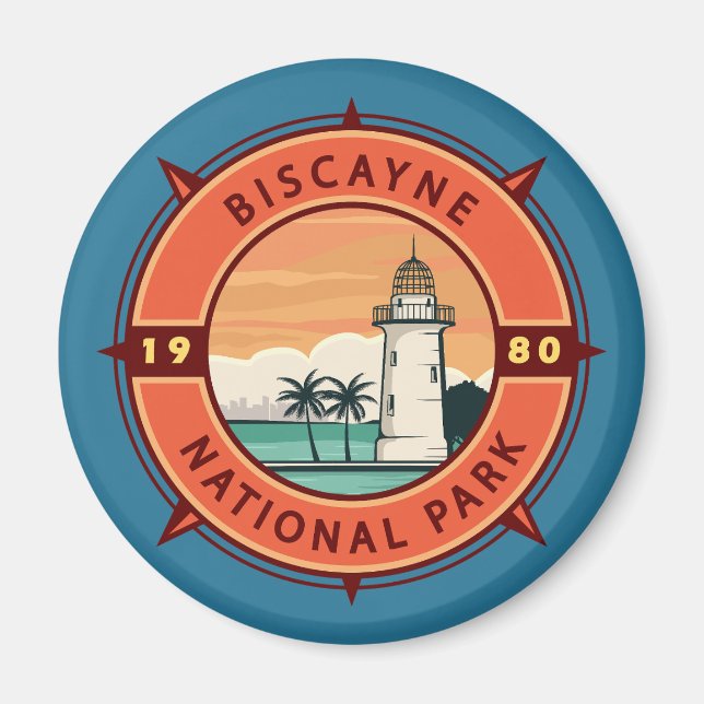 Biscayne National Park Retro Compass Emblem Magnet (Front)
