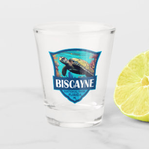 Biscayne National Park Turtle Illustration Retro Shot Glass