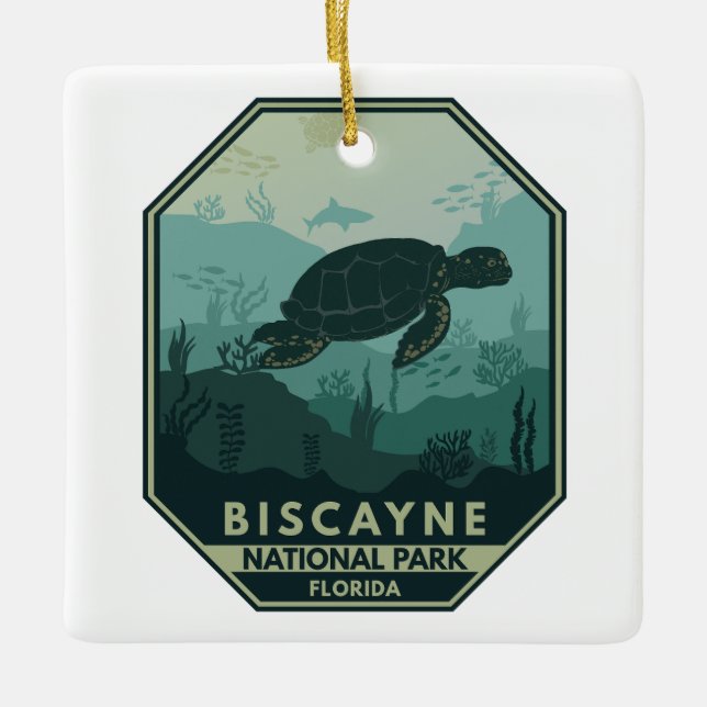 Biscayne National Park Turtle Retro Emblem Ceramic Ornament (Front)