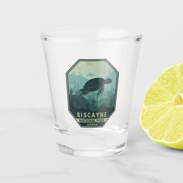 Biscayne National Park Turtle Retro Emblem Shot Glass (Front)