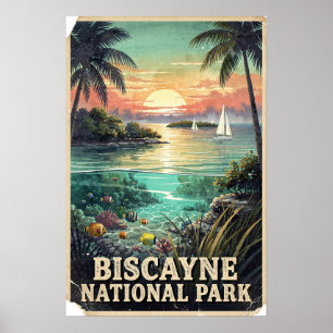 Biscayne National Park Watercolor Retro Art Poster
