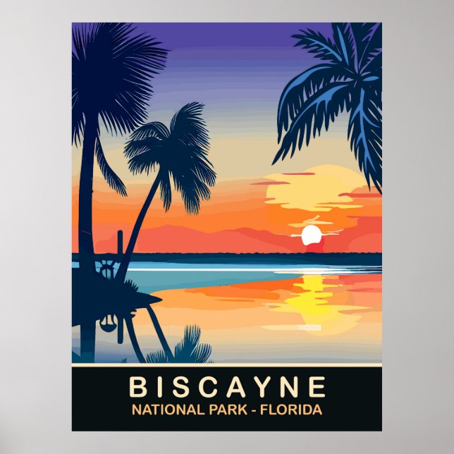 Biscayne, Summer Sunset at Florida, Travel Poster (Front)