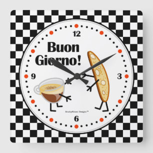 Biscotti and Coffee - Buon Giorno - Friendly Foods Square Wall Clock