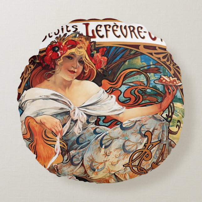 Biscuit, Alphonse Mucha Throw Pillow (Front)