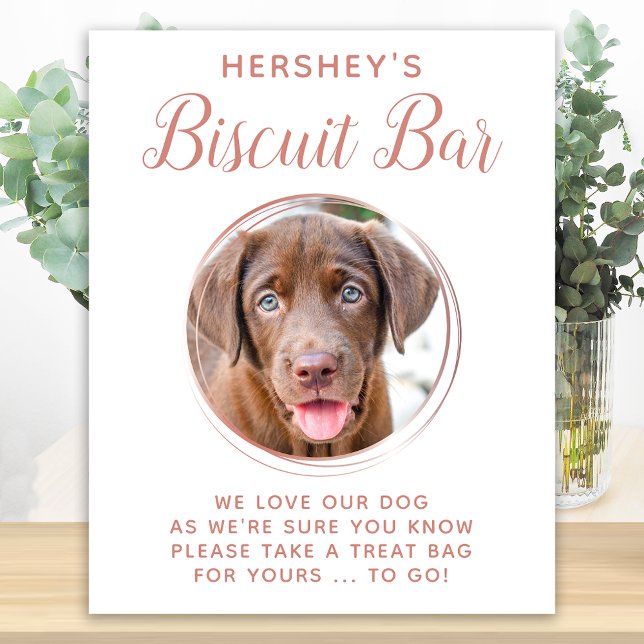 Biscuit Bar Pet Photo Rose Gold Dog Wedding Favor Poster (Creator Uploaded)