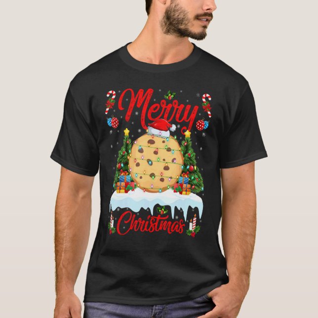 Biscuit   Lights Xmas Tree Santa Biscuit Christmas T-Shirt (Front)