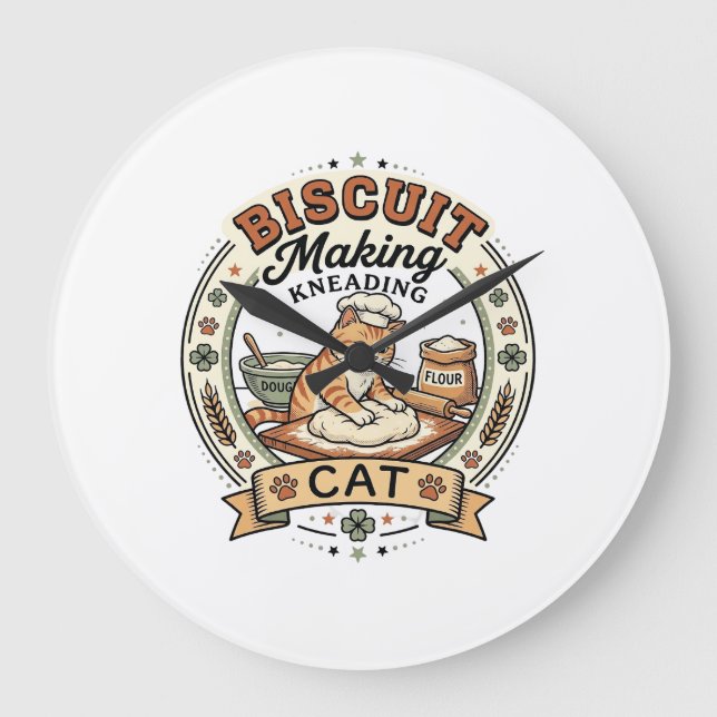 Biscuit Making Kneading Cat Biscuit Making Kneadin Large Clock (Front)
