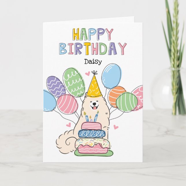 Biscuit Samoyed Dog Happy Birthday Card (Front)