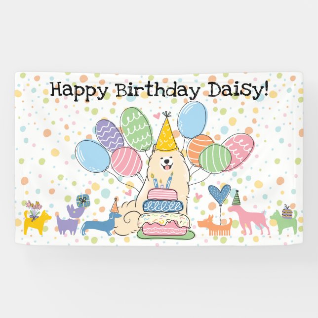 Biscuit White Samoyed Dog Birthday Party Banner (Horizontal)