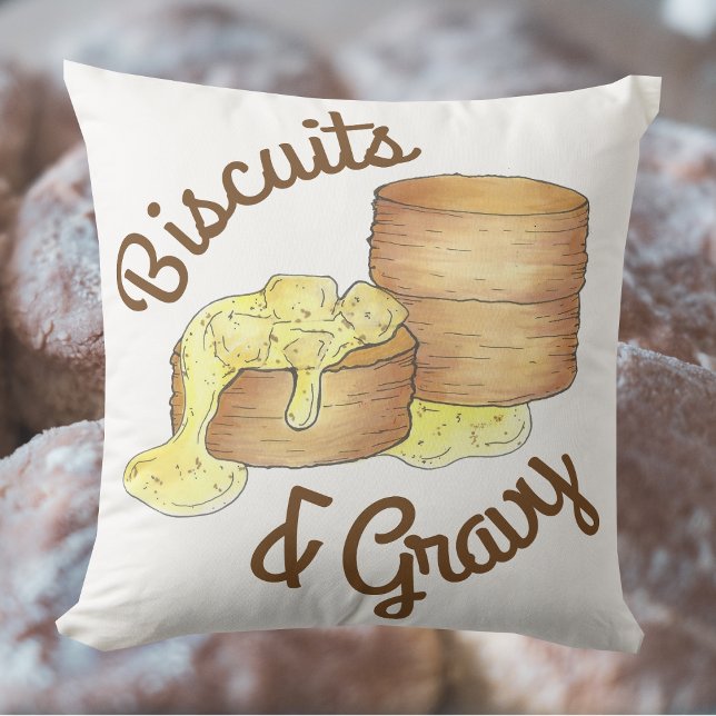 Biscuits and Sausage Gravy Southern Breakfast Food Cushion (Biscuits and Gravy Pillow)