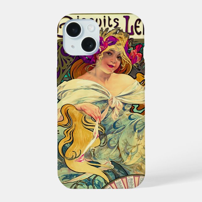 Biscuits Lefevre-Utile by Alphonse Mucha (1896) iPhone 15 Case (Back)